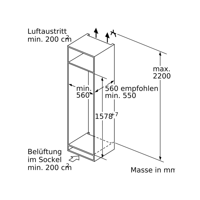 Bosch KIL72AFE0, Série 6, Réfrigérateur intégrable avec compartiment congélation, 158 x 56 cm, Charnières plates, droite