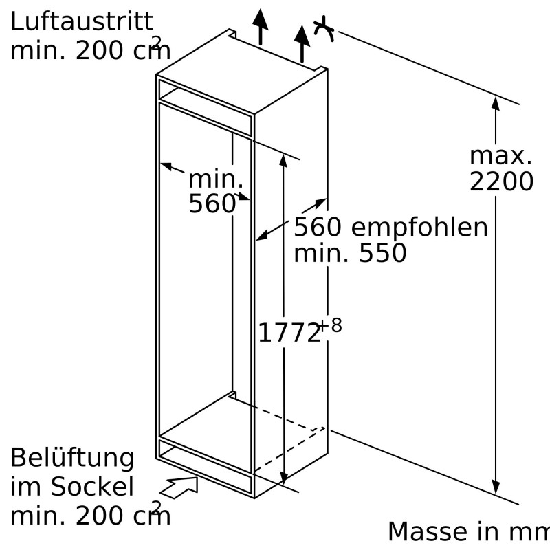 Bosch KIF82PFE0, Série 8, Réfrigérateur intégrable avec compartiment congélation, 177.5 x 56 cm, charnières plates, droite