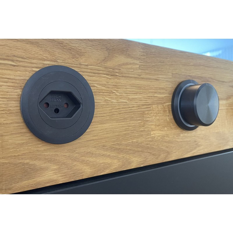 Prise de courant type 13 avec anneau décoratif, Noir ou aspect inox (4013751)