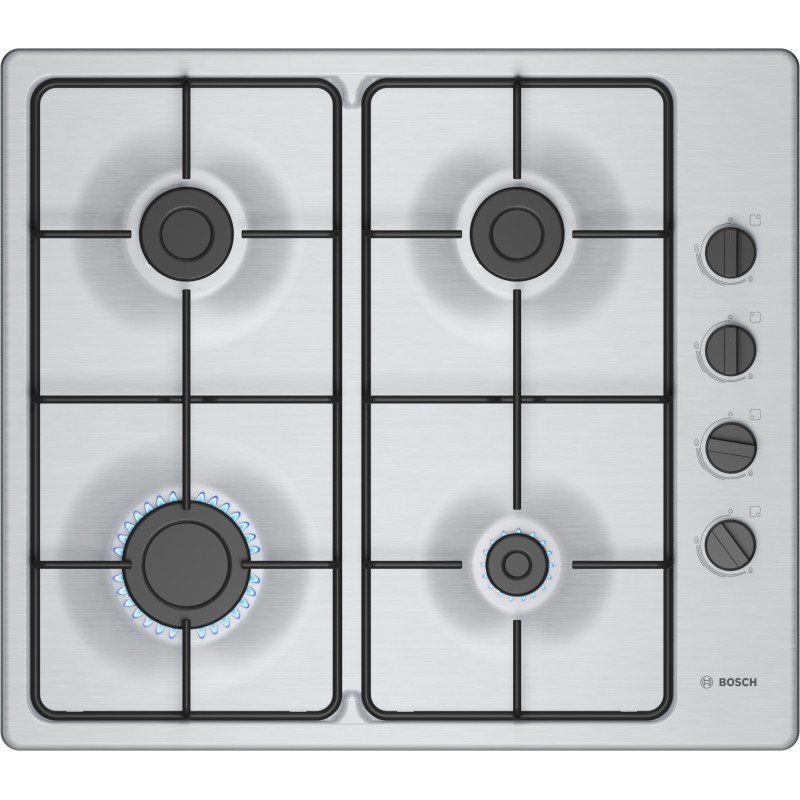 Bosch PBP6B5K80, Série 2, Table de cuisson à gaz, 60 cm, Acier inox