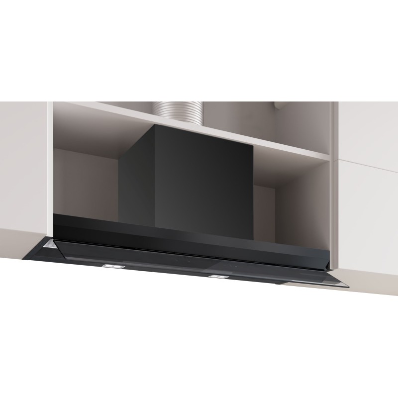 Bosch DBB97DP60, Série 6, hotte design intégrée, 90 cm, verre clair avec impression noire, noir mat